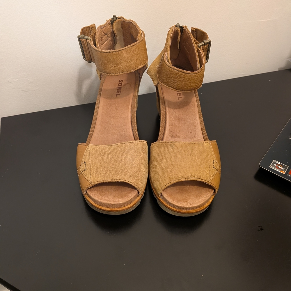 Sorel Brown Wedge Sandals - Picture 2 of 4
